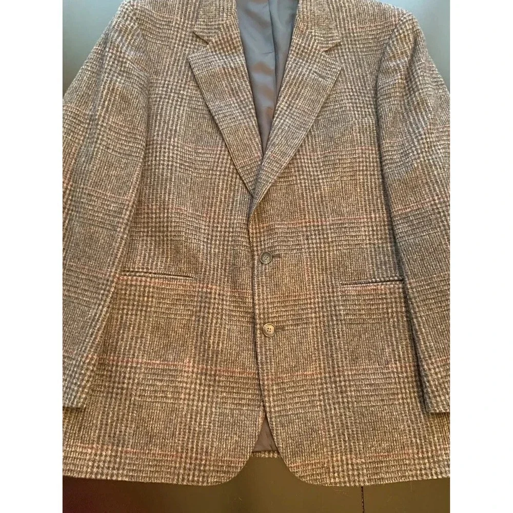 Wool Sport Coat 44 Glen Plaid Gray John Alexander Sleeve 25